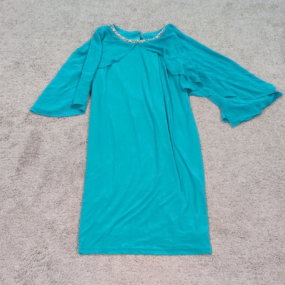 Joseph Ribkoff Turquoise Dress with Crystal Detailing‎